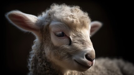 Obraz premium Close-up Portrait of a Young Lamb with White Fur