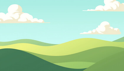 Illustration of rolling green hills and blue skies