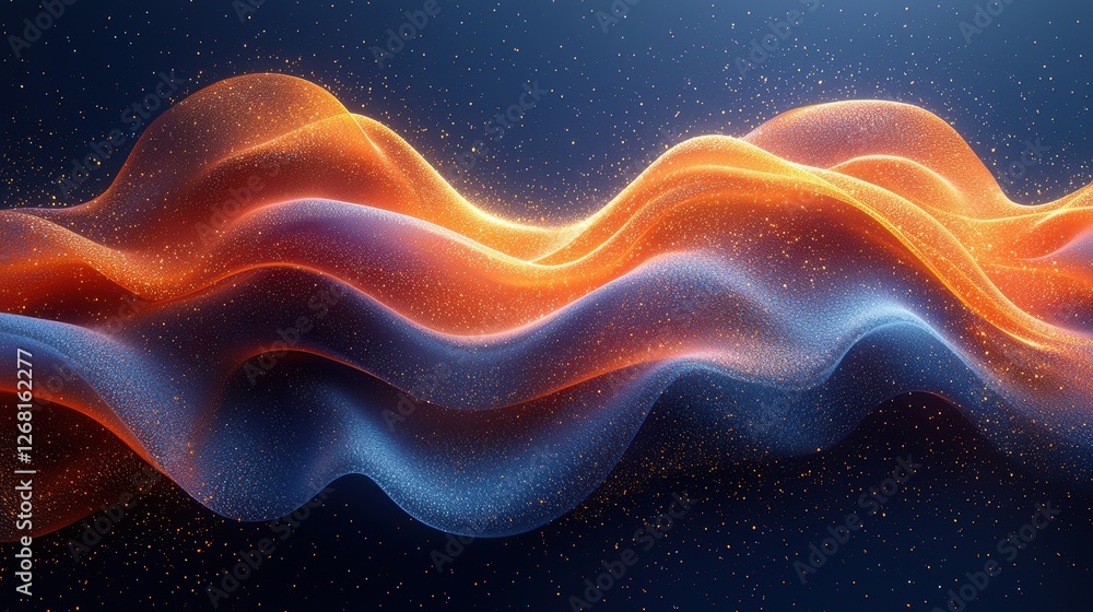 Poster abstract waves of color with a shimmering effect, creating a dynamic visual.