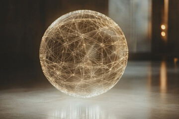 Dotted and lined sphere on white background, creating a captivating optical illusion.