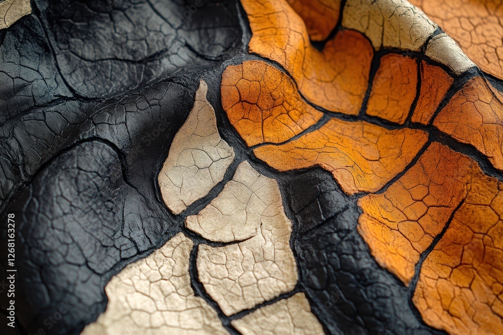 Poster abstract close up texture with cracking pattern in black orange