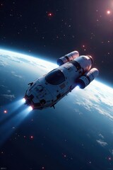 Fototapeta premium Crew exploration vehicle entering Earth's atmosphere, descent, heat shield, planetary entrance
