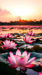 Lotus Flowers on a Tranquil Lake – Ideal for Vietnamese Marketing Materials