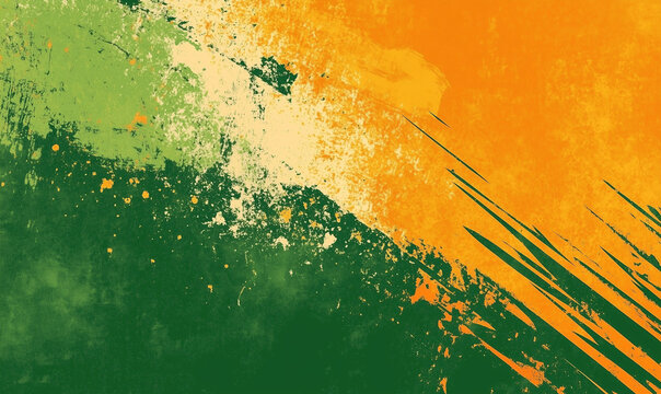 Striking bright green and orange grunge background infused with expansive space and creative urban energy