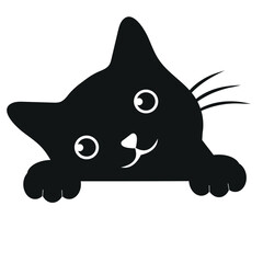 Illustration of a cute black kitten on a white background.