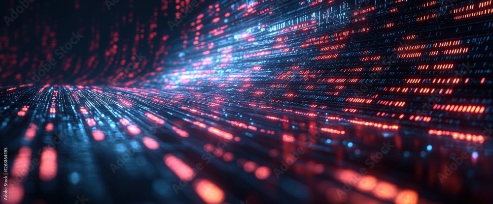 Poster abstract red and blue glowing data stream background in a dark futuristic technology design