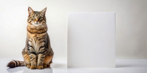 Cute Cat Posing with Blank Signboard, Isolated White Background - Perfect for Pet Adoption or Announcement Designs