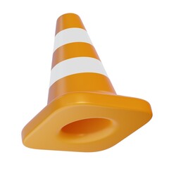 Realistic traffic cone, street signal. 3D render, isolated on white background. Caution sight.