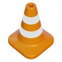 Realistic traffic cone, street signal. 3D render, isolated on white background. Caution sight.