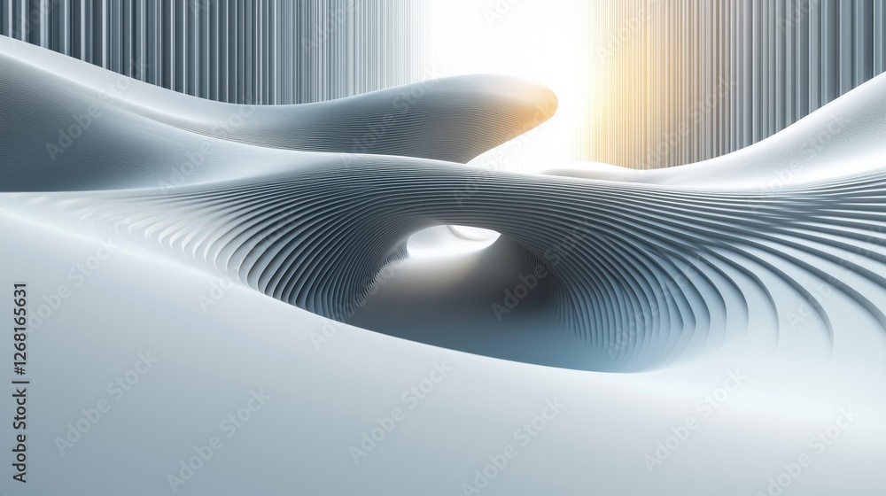 Poster abstract landscape with smooth curves and light, creating a serene atmosphere.