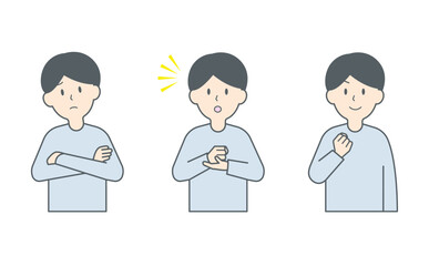 悩む→ひらめく→前進する　男性の３ポーズ：寒色