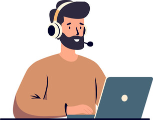 Illustration of a Customer Service Representative Working on a Laptop with a Headset