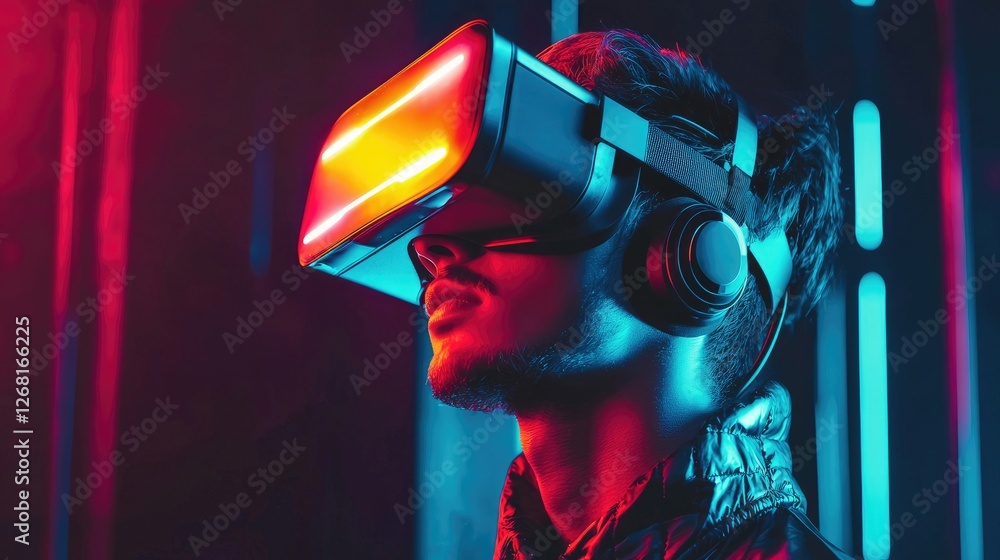 Poster an advanced vr headset featuring lightweight design and immersive technology.