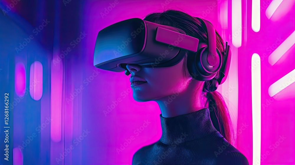 Poster an advanced vr headset featuring lightweight design and immersive technology.