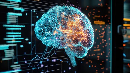 An intimate view of a computer screen showcasing intricate AI algorithms along with code lines and data charts, indicating deep learning in action.