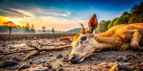 Deforestation, Global Warming Impact: Dying Animals Portrait