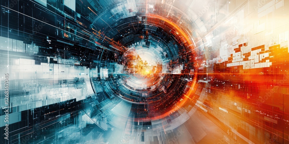 Aufkleber An abstract artwork showcasing futuristic art with a focus on intricate and forward-looking designs, incorporating various high-tech elements and colors to create a visua