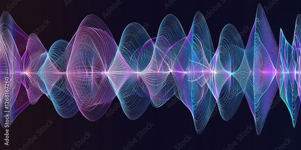 Poster electromagnetic waves traveling through space, with oscillating electric and magnetic field vectors 