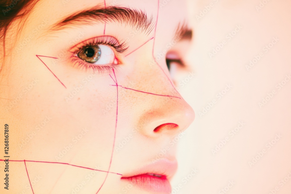 Leinwandbilder artistic close up of a youthful face displaying creative markings and patterns at an art studio. gen