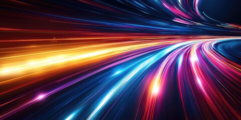 In this abstract scene, light trails create a sense of motion and depth, utilizing different intensities and colors to evoke speed and fluidity within the composition.