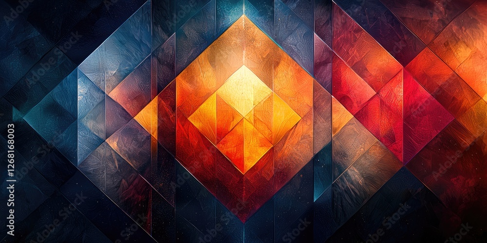 Poster an abstract visual depicting modern geometric patterns that create a captivating and intricate tapes