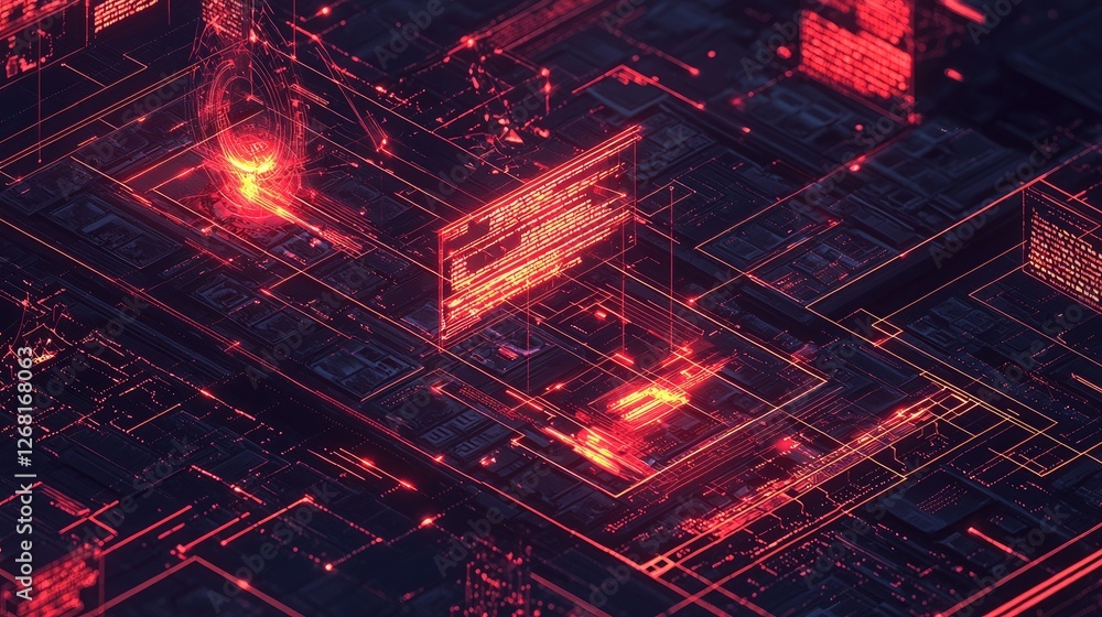 Fototapete Detailed image of an AI-driven threat detection system scanning for vulnerabilities with visual data analysis tools.