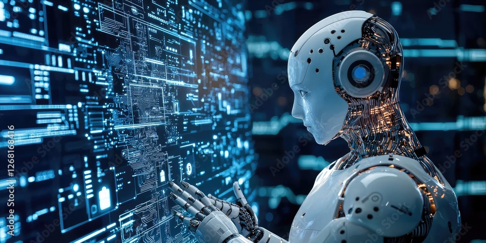 Poster Professionals in a high-tech environment use AI software and smart devices to boost productivity.