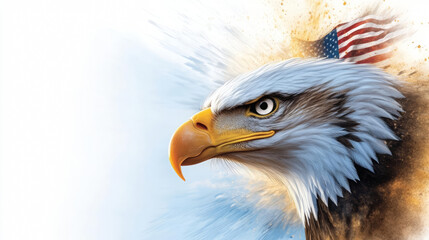 Obraz premium Majestic eagle with American flag, symbolizing freedom and strength