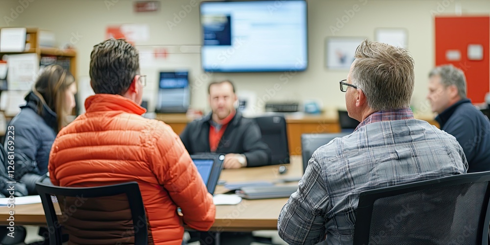 Fototapete a collaborative service meeting with customer support team members focuses on solutions to common cl