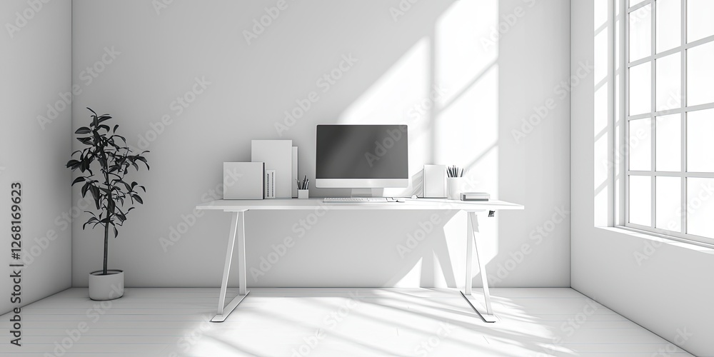 Aufkleber minimalist home office featuring a standing desk and smart technology for an efficient and comfortab