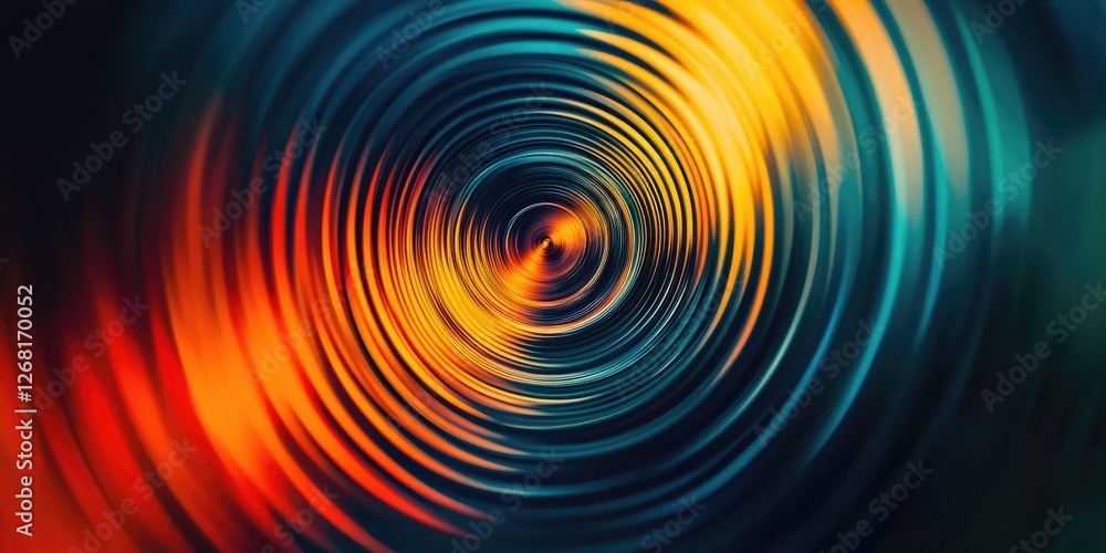 Poster A close-up of concentric circles and straight lines, forming a dynamic geometric pattern with contrasting colors.