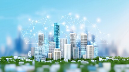 Fototapeta premium Bustling Cyber City Enhanced with Floating Augmented Reality Elements in a Futuristic Urban Landscape