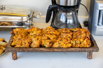 catering buffet with different food snacks and appetizers on table