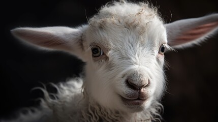 Obraz premium Close-up Portrait of a White Lamb with Curly Fur