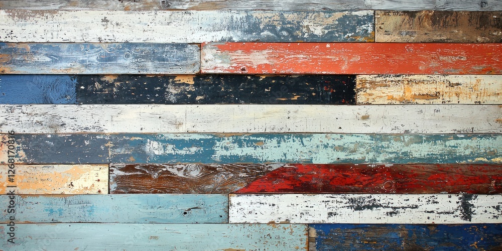 Poster high-resolution shot of reclaimed wood with weathered texture and layered paint, ideal for vintage-i