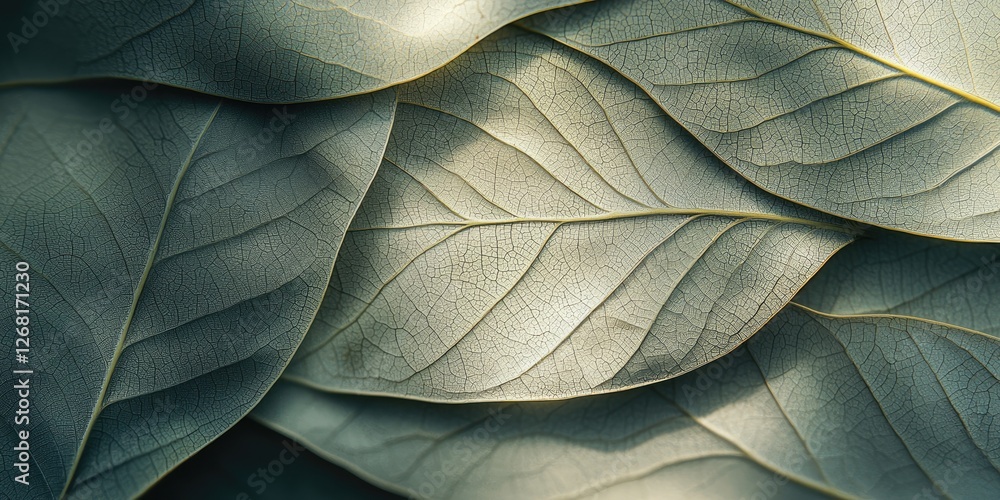 Poster A close-up of leaf-like abstract forms, with layered textures and soft shadows that create depth and a natural ambiance.