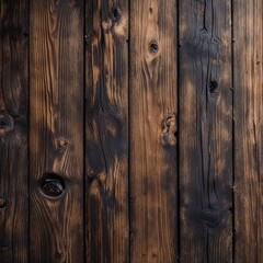 Obraz premium close-up view of the wood, emphasizing its texture and grain patterns. The wood appears aged, with a rich, dark brown color and visible knots and imperfections that add character.