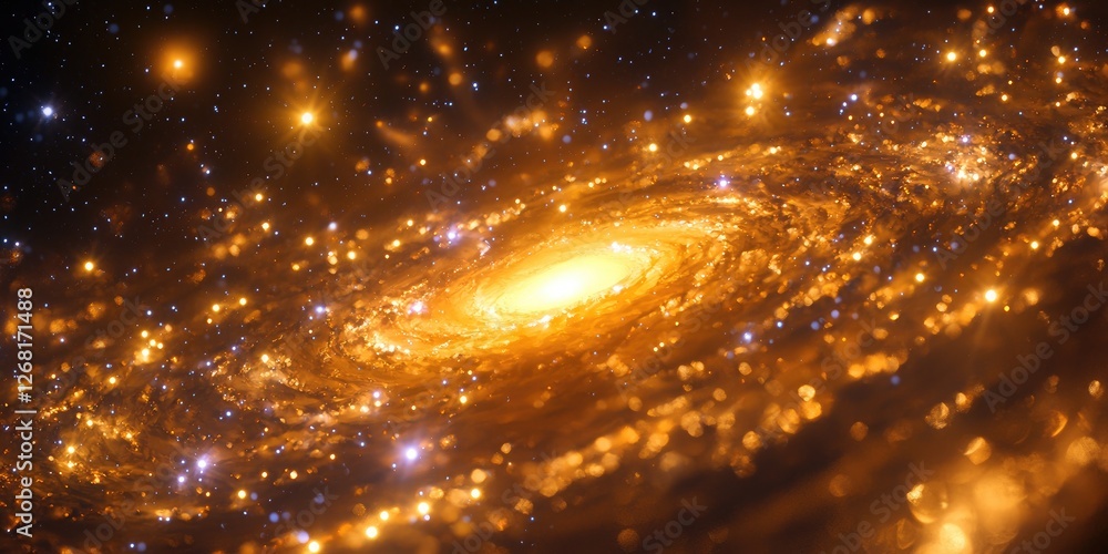 Poster a galaxy core, where luminous stars and dark matter are encased in a digital web of energy grids and
