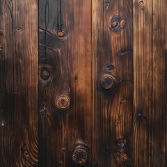 close-up view of the wood, emphasizing its texture and grain patterns. The wood appears aged, with a rich, dark brown color and visible knots and imperfections that add character.