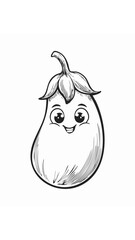 Obraz premium Eggplant Aubergine Vegetable Vegan Food Meal Healthy Coloring Kid Book Page in Black and White. Monochrome and Colored Samples 