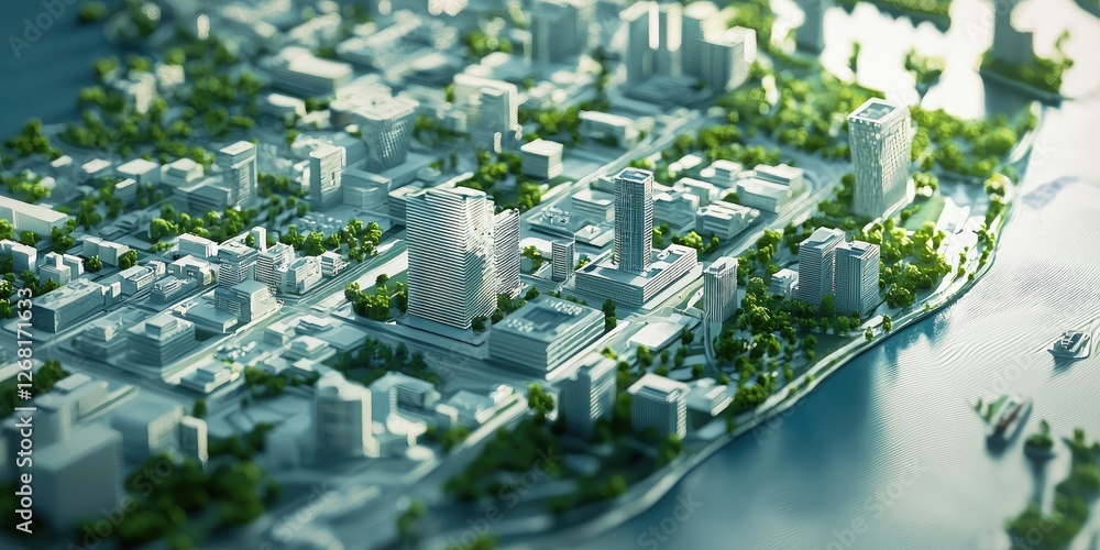 Poster A modern urban development interface, showcasing tech-driven controls, real-time city monitoring, and dynamic planning elements.