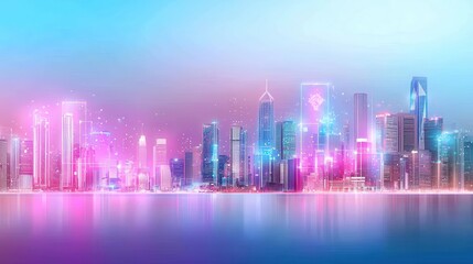 Futuristic Cyberpunk Cityscape with Vibrant Illuminations and Floating Elements in a Dreamlike Setting