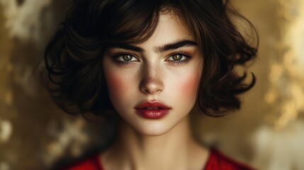 Fototapeta premium Young female with short hair and intense gaze against textured background