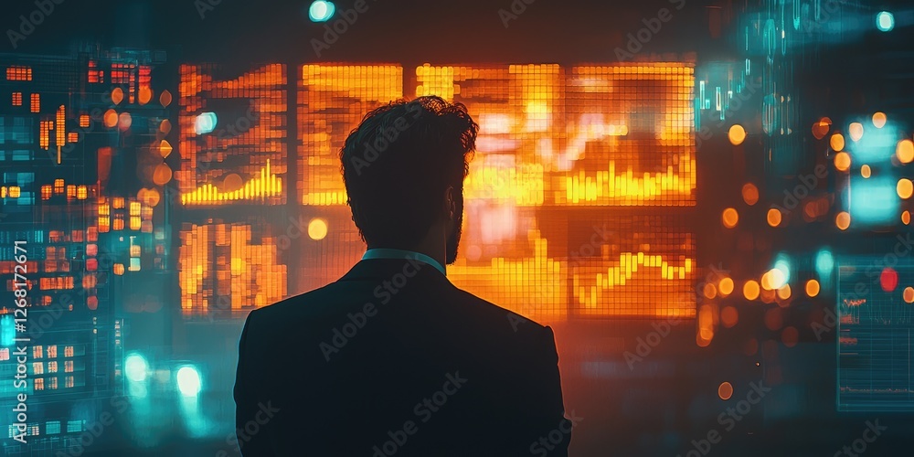 Aufkleber business professional analyzing financial data trends in a digital environment with vibrant graphs a