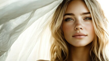 Fototapeta premium Close-up of young caucasian female with blonde hair in natural light