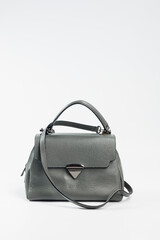 Gray women's bag, Women's bag, series women's clutch. Women's bag isolated on white background. The bag is isolated on a white background.