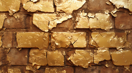Cracked brick wall detail. golden age ruins. illustration. Gilded Ruins. Illustration