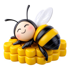 3D Character Sitting on Yellow Honeys - Ideal for Nature Blogs and Beekeeping Websites