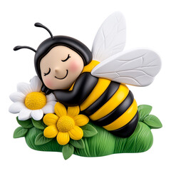 Cute Bee Sleeping in a Flower Figurine - Ideal for Nature Blog and Kids Education Material