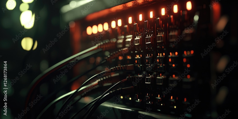 Aufkleber Abstract composition of illuminated circuit board with cables showcasing modern technology in a dark background emphasizing digital connection and innovation
